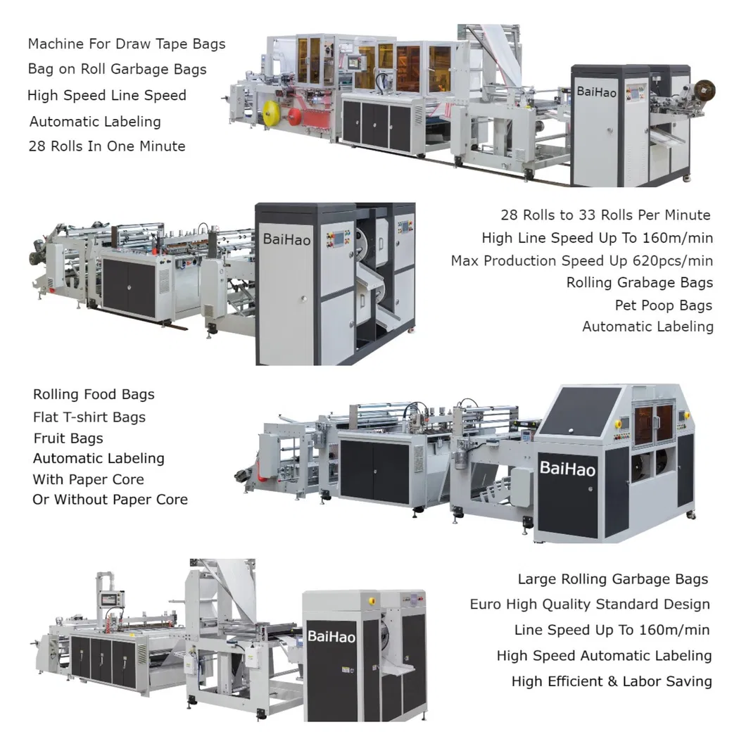 Automatic Double Lines Rolling Plastic Star Flat Seal Bag T-Shirt Shopping Bag Making Machine, Fruit Bag, Vegetable Bag, Garbage Bag, Trash Bag, Draw Tape Bag
