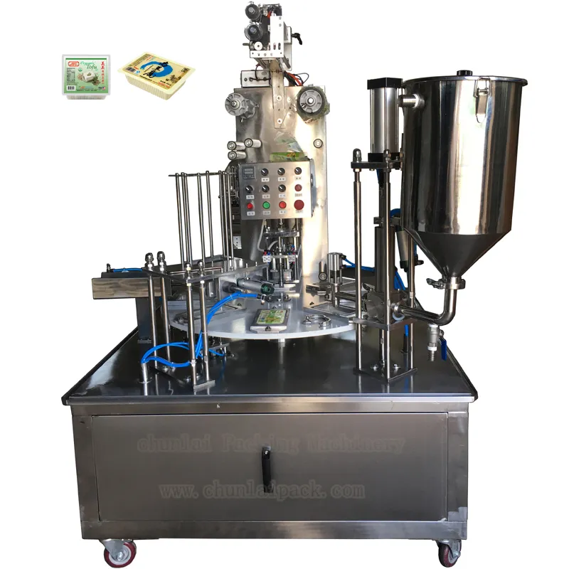 Automatic Rotary Edible Tofu Box Container Filling Sealing Packing Machine