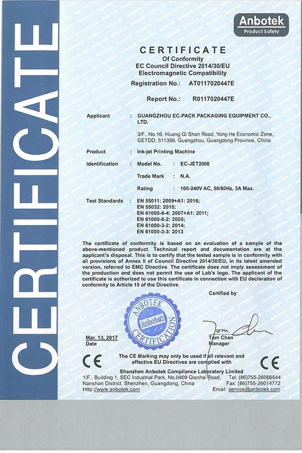 Continuous Inkjet Printer Coding Machine for Expiry Date Printing (EC-JET2000)