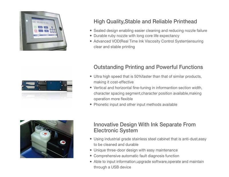 Continuous Inkjet Printer Date Code Printing for Bottle/Boxes/PVC