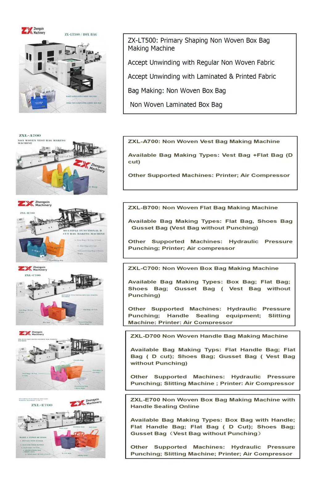 Environmental Non Woven Flat Bag Making Machine (ZXL-B700)