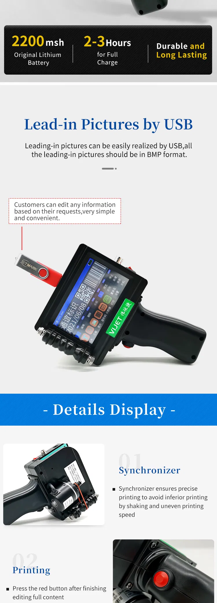 Factory Price Multi Launguage Handjet Printer Wl100 Portable Printer Date/Barcode Printer