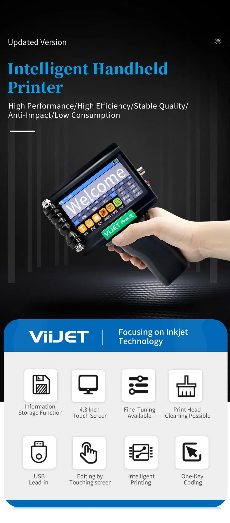 Factory Price Multi Launguage Handjet Printer Wl100 Portable Printer Date/Barcode Printer