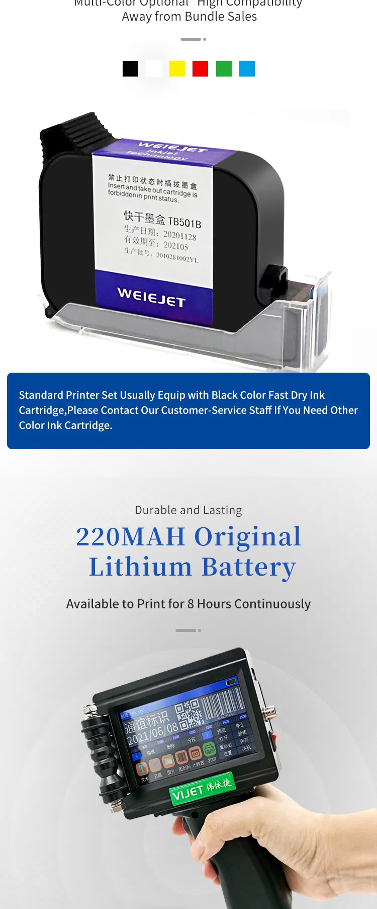 Factory Price Multi Launguage Handjet Printer Wl100 Portable Printer Date/Barcode Printer