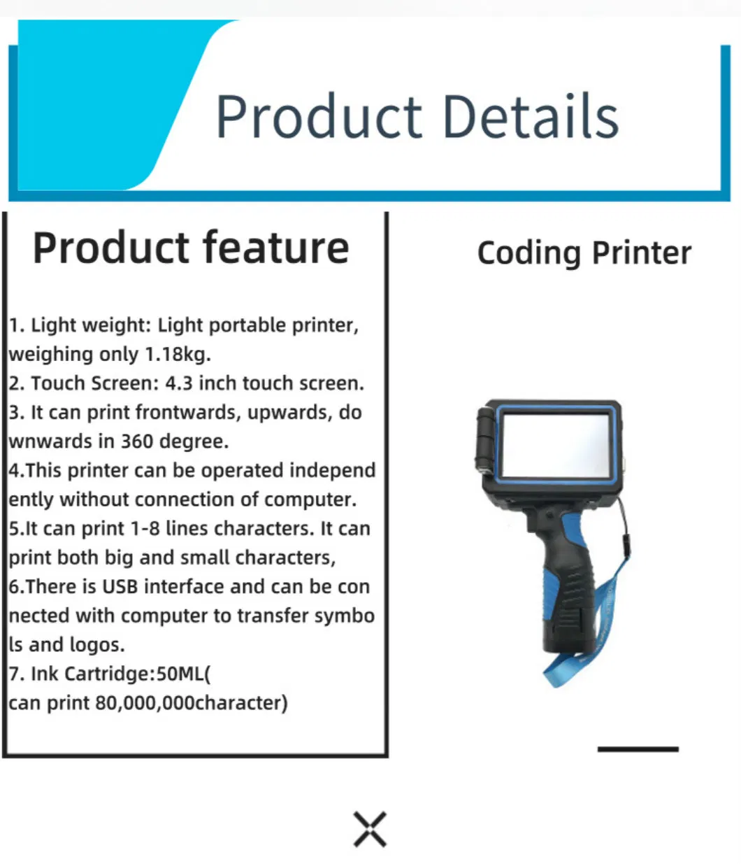 Handjet Portable Inkjet Batch Code Printer on Wood/Metal/Plastic/Carton