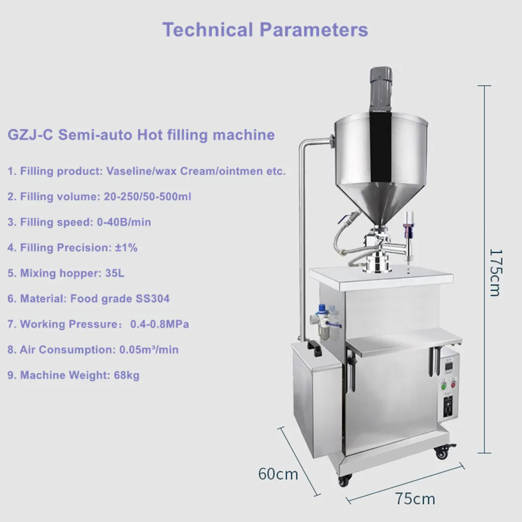 Petroleum Jelly Filling Machine Beeswas Vaseline Cosmetic Filling Machine with Heating and Mixing