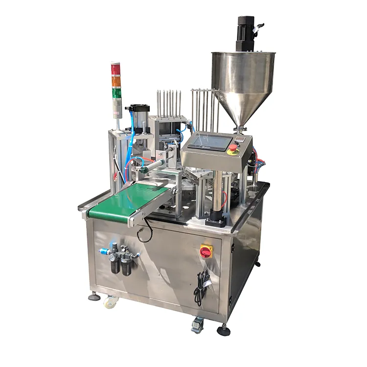 PLC Control Automatic Rotary Two Nozzles Coffee Cup Sealing and Filling Machine