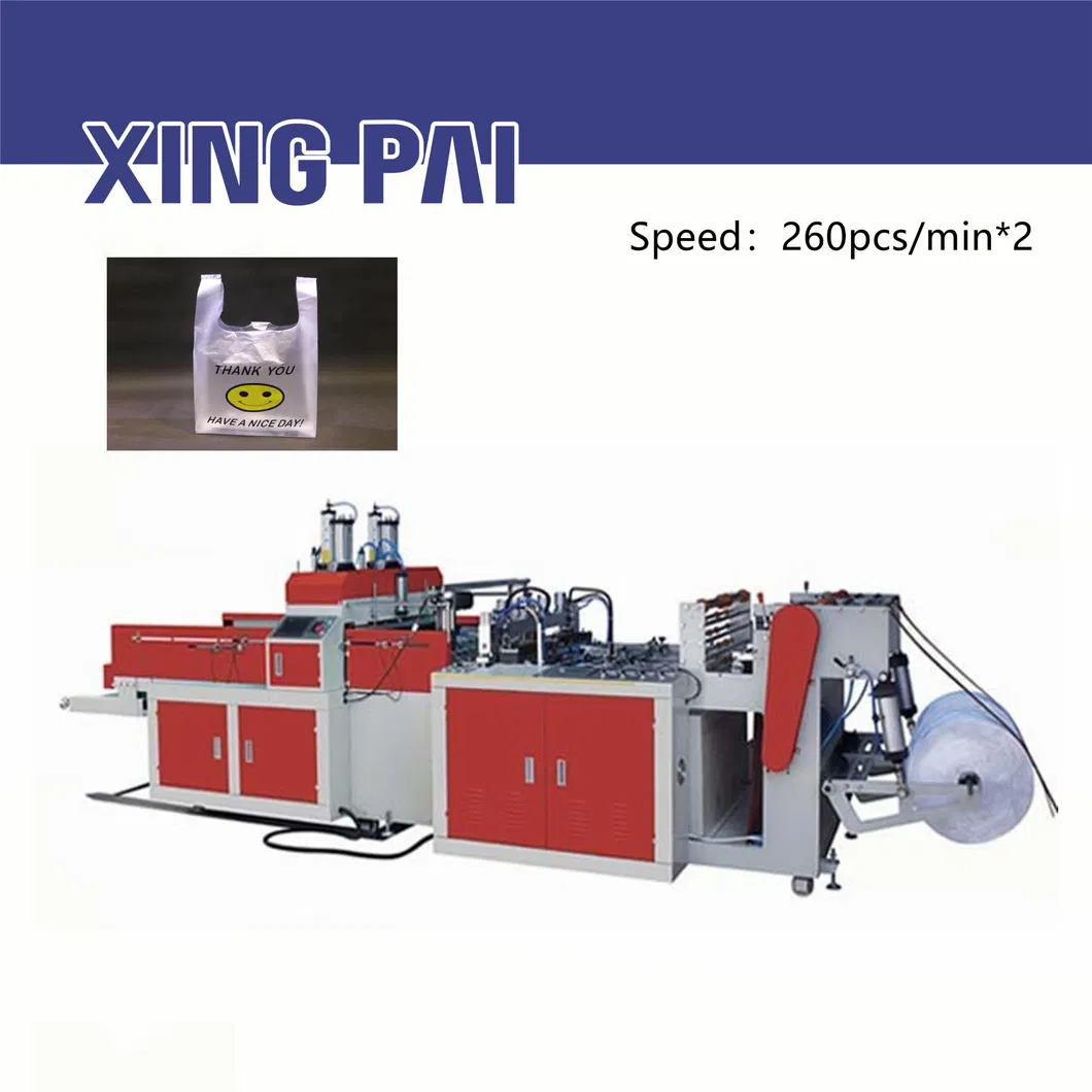 Xingpai Brand HDPE LDPE PE Nylon Chicken Biodegradable Cloth Patch Carry Poly Nylon Polythene Garbage T-Shirt Shopping Plastic Bag Making Machine