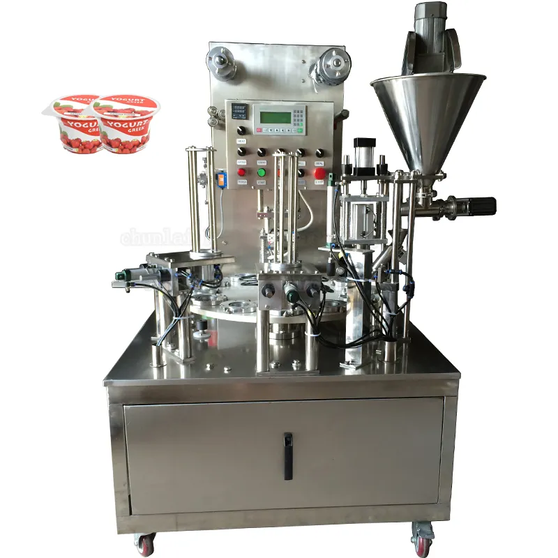 Yogurt Cup Filling Factory Price Automatic Jelly Ketchup Honey Sauce Yogurt Aluminum Foil Cup Filling and Sealing Machine